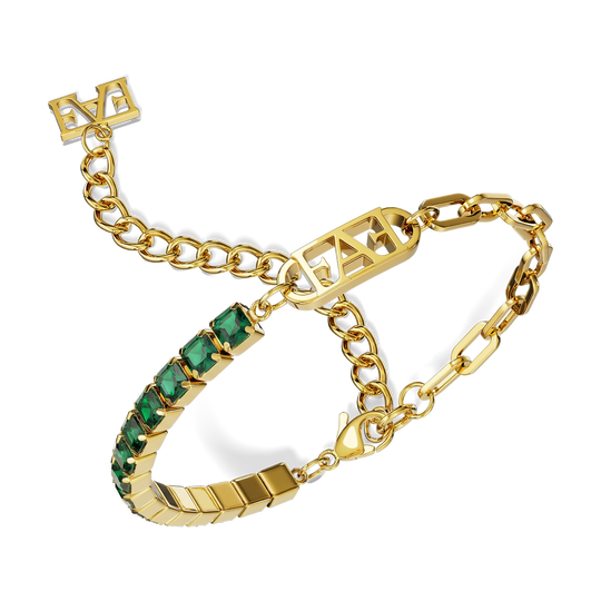 Glam Tennis Chain Bracelet / Green Emerald Color. - Enzo Attini - - jewelry_women