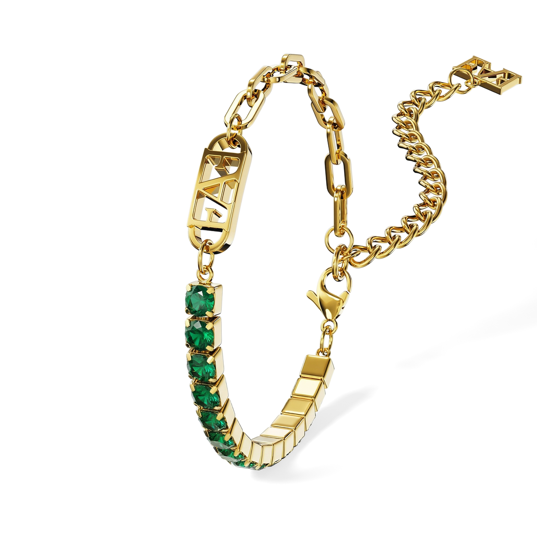 Glam Tennis Chain Bracelet / Green Emerald Color. - Enzo Attini - - jewelry_women
