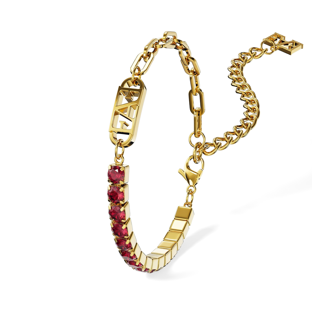 Glam Tennis Chain Bracelet / Red Ruby Color. - Enzo Attini - - jewelry_women