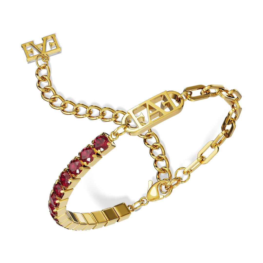 Glam Tennis Chain Bracelet / Red Ruby Color. - Enzo Attini - - jewelry_women