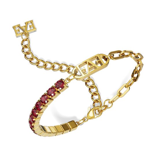 Glam Tennis Chain Bracelet / Red Ruby Color. - Enzo Attini - - jewelry_women