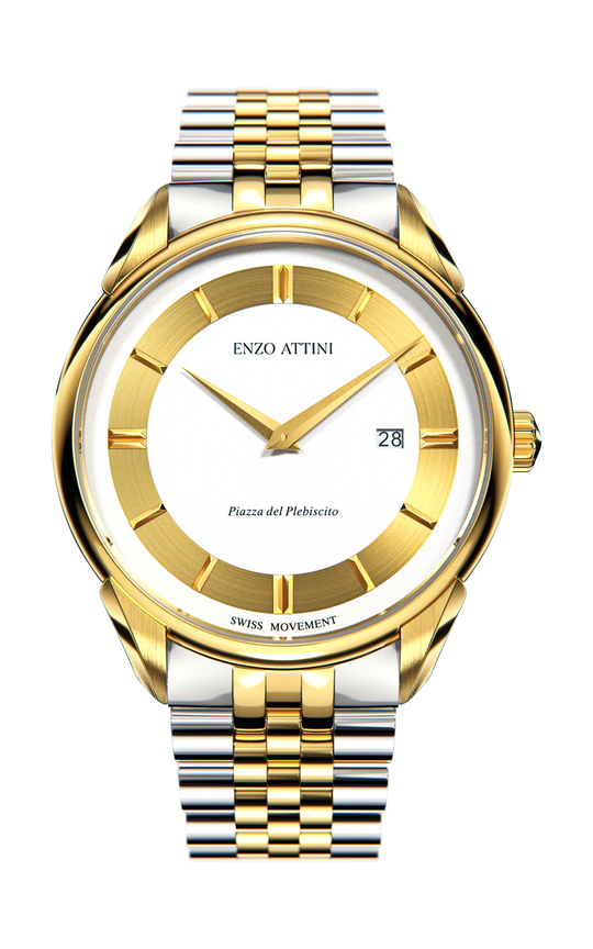 Piazza del Plebiscito ll / President Bracelet, Silver & Gold Color, Swiss Movement.