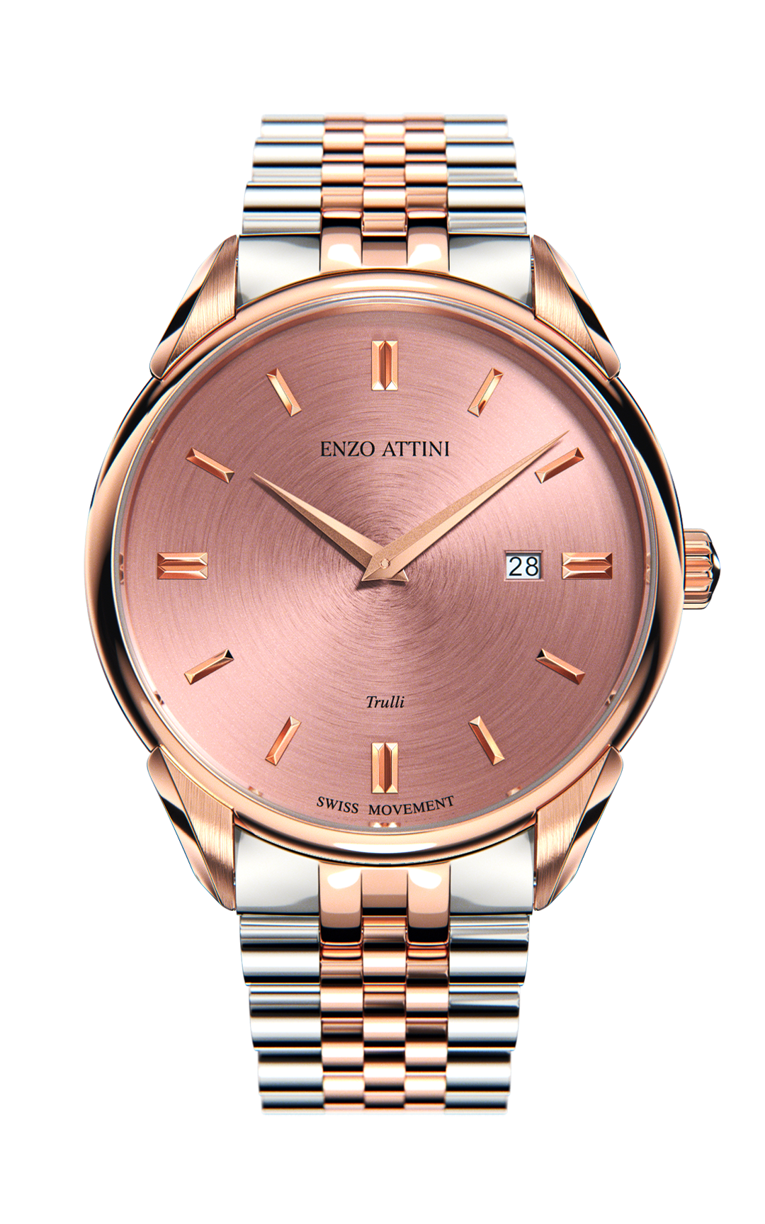 Trulli / President Bracelet, Silver & Rose Gold Color, Swiss Movement - Enzo Attini - Quartz Watch - leather, men, new_watch, Products, quartz, shop_all_mens
