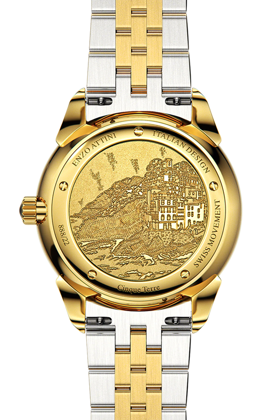 Cinque Terre / President Bracelet, Silver & Gold Color, Swiss Movement.
