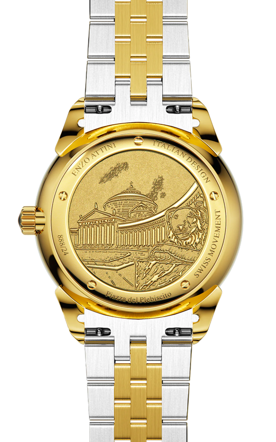 Piazza del Plebiscito ll / President Bracelet, Silver & Gold Color, Swiss Movement.