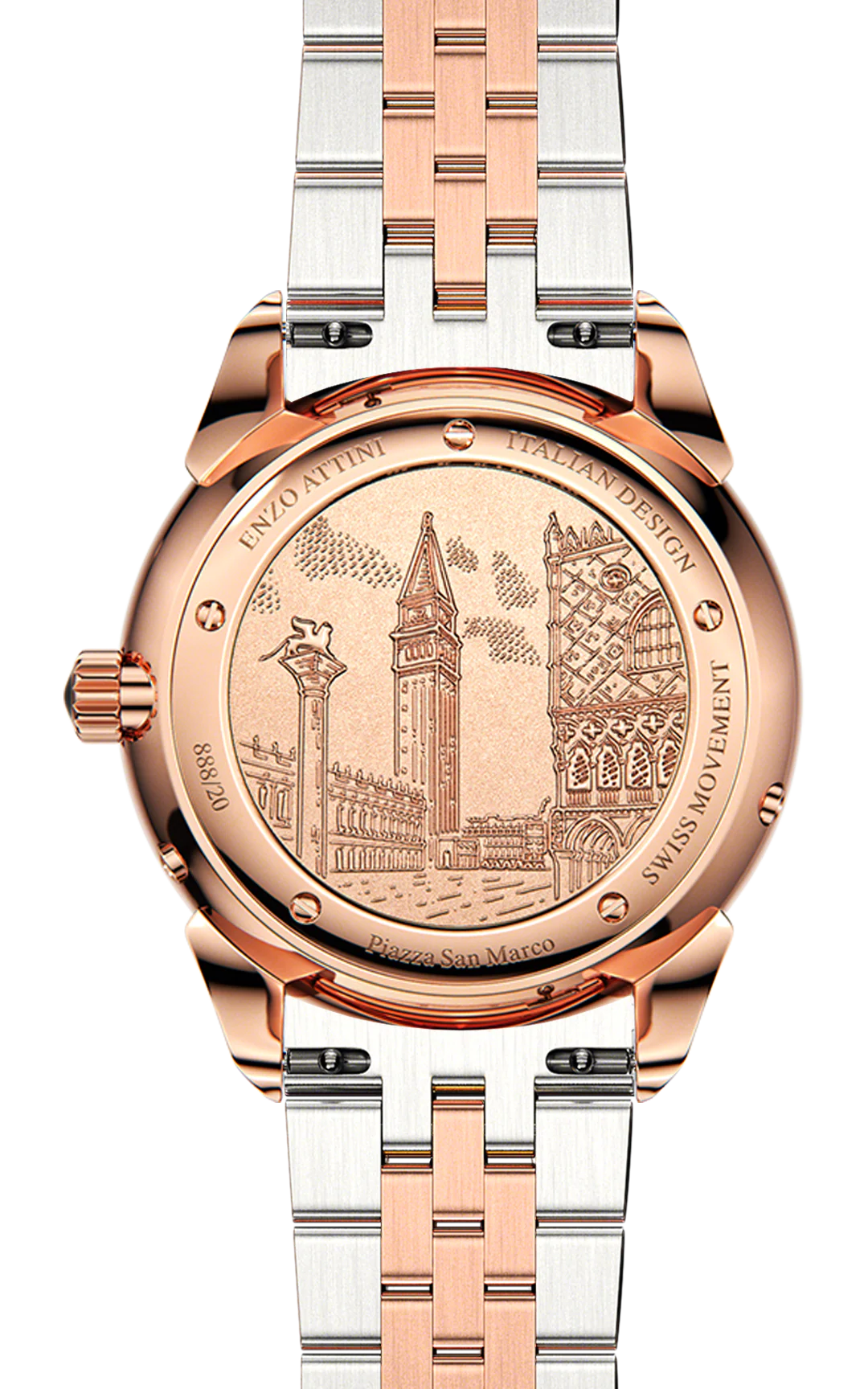 Piazza San Marco di Venezia / President Bracelet, Silver & Rose Gold Color, Swiss Movement.