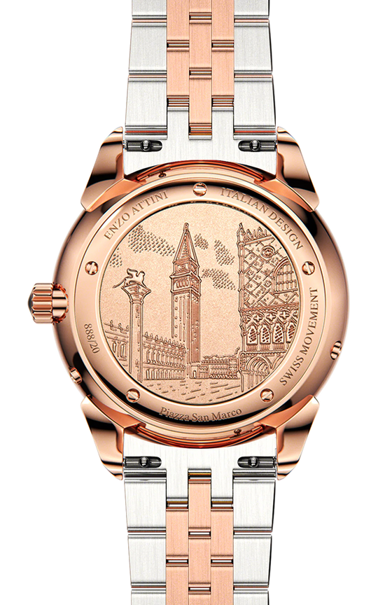 Piazza San Marco di Venezia / President Bracelet, Silver & Rose Gold Color, Swiss Movement.
