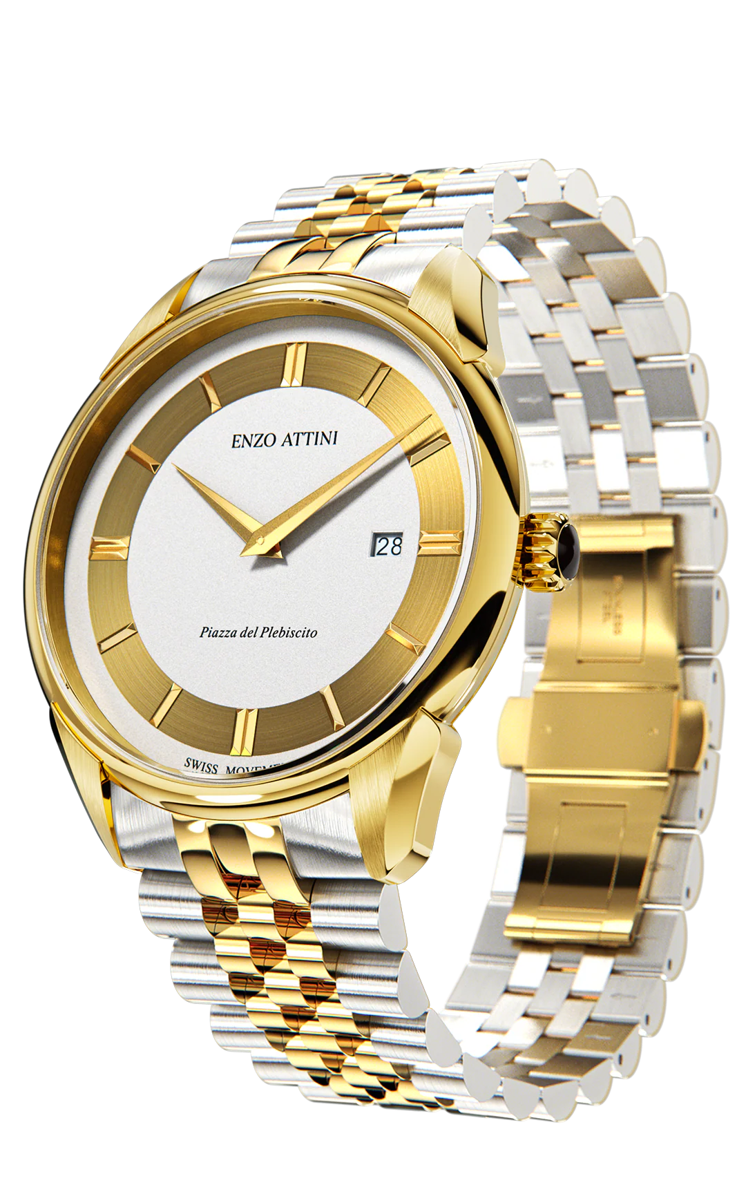 Piazza del Plebiscito ll / President Bracelet, Silver & Gold Color, Swiss Movement.