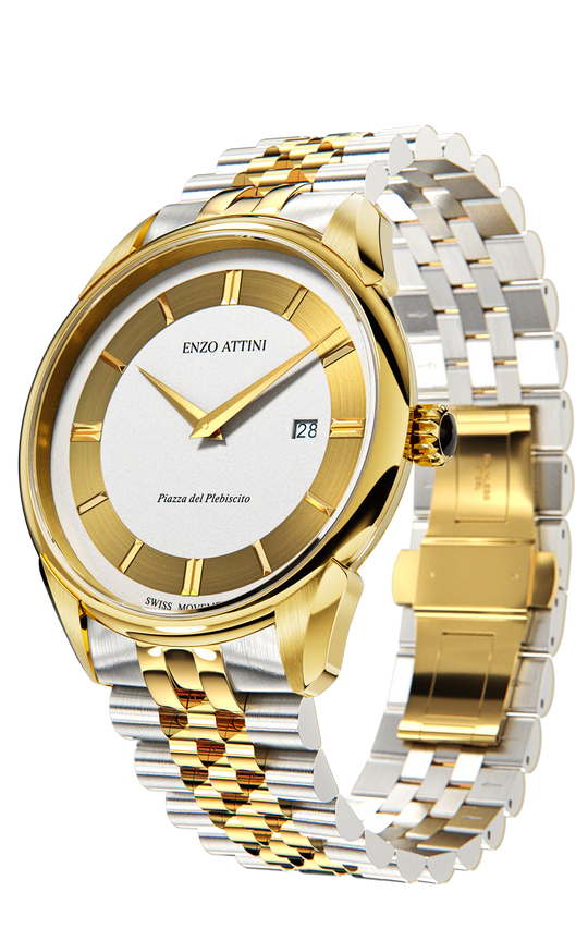 Piazza del Plebiscito ll / President Bracelet, Silver & Gold Color, Swiss Movement.