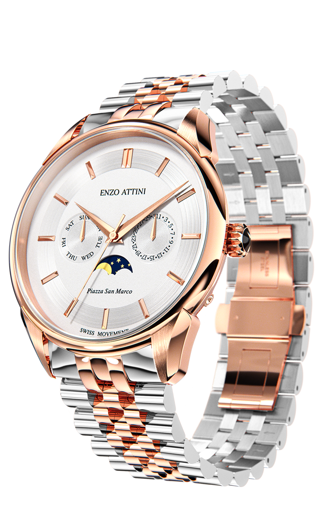 Piazza San Marco di Venezia / President Bracelet, Silver & Rose Gold Color, Swiss Movement.