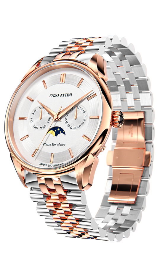 Piazza San Marco di Venezia / President Bracelet, Silver & Rose Gold Color, Swiss Movement.