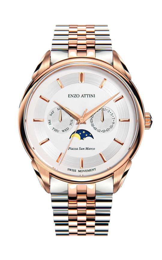 Piazza San Marco di Venezia / President Bracelet, Silver & Rose Gold Color, Swiss Movement.