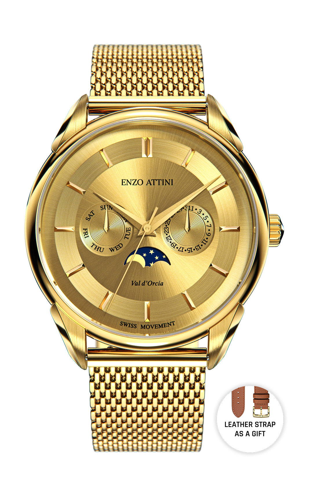 Val d'Orcia ll / Swiss Movement. - Enzo Attini - Quartz Watch - metal_strap, moonphase women, Products, quartz, quartz_moonphase, top_product, women