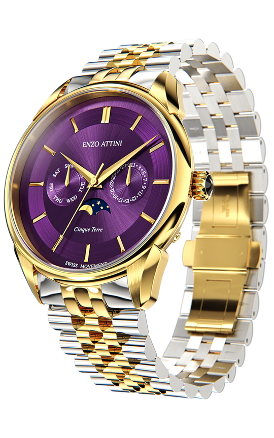 Cinque Terre / President Bracelet, Silver & Gold Color, Swiss Movement.