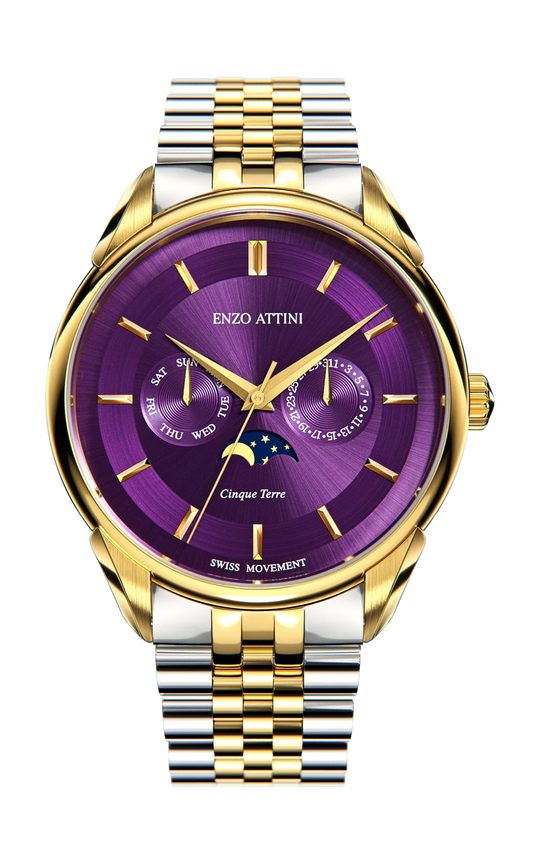 Cinque Terre / President Bracelet, Silver & Gold Color, Swiss Movement.