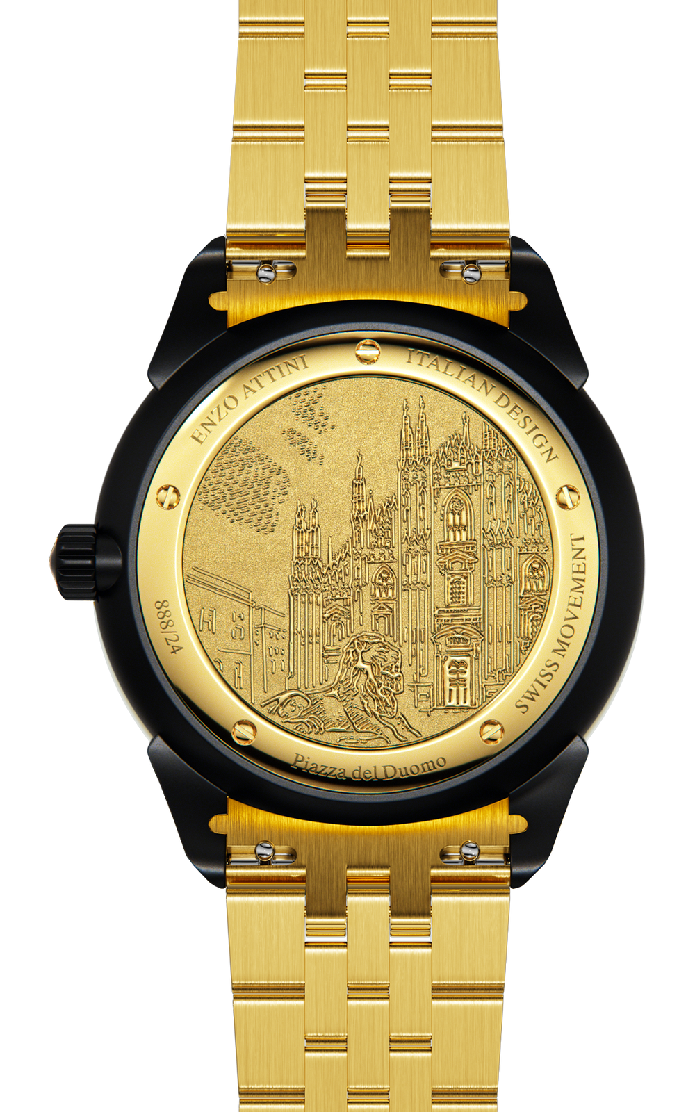 Piazza del Duomo, Milano ll / President Bracelet, Gold Color, Swiss Movement. - Enzo Attini - Quartz Watch - Products, quartz, quartz_moonphase, woman
