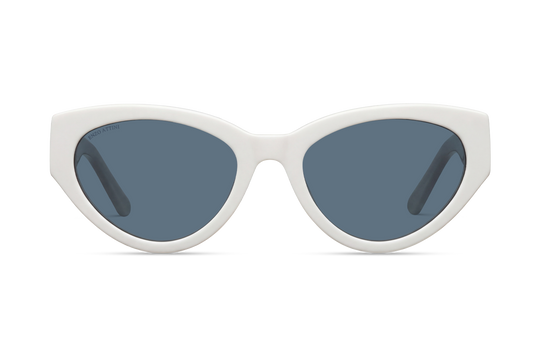 White sunglasses with black lenses on a white background