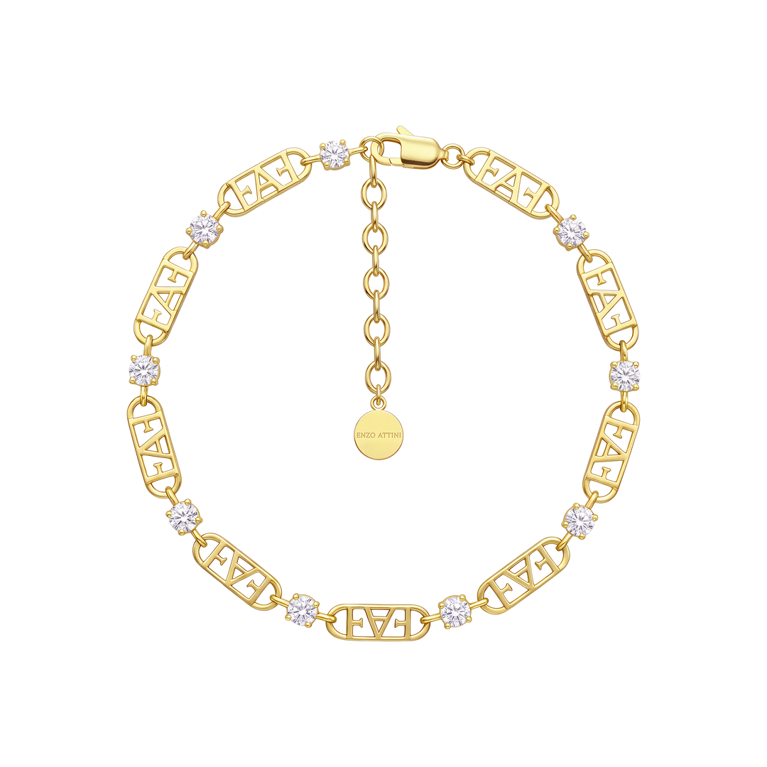 Statement Tennis Bracelet / White & Gold Color.