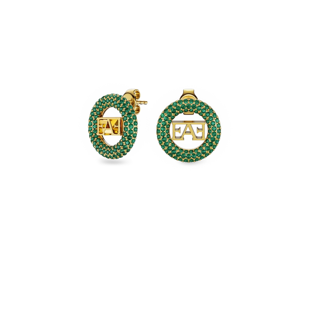 Halo Stud Earrings / Green Emerald Color - Enzo Attini - - earrings, jewelry_women