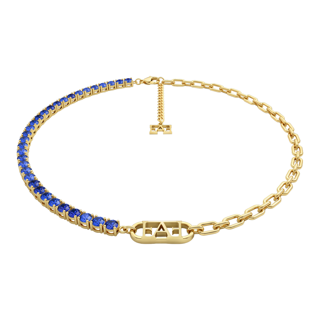 Glam Tennis Chain Necklace / Blue Color.