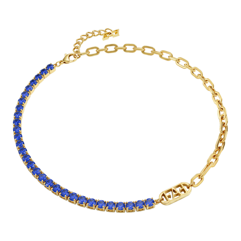 Glam Tennis Chain Necklace / Blue Color.