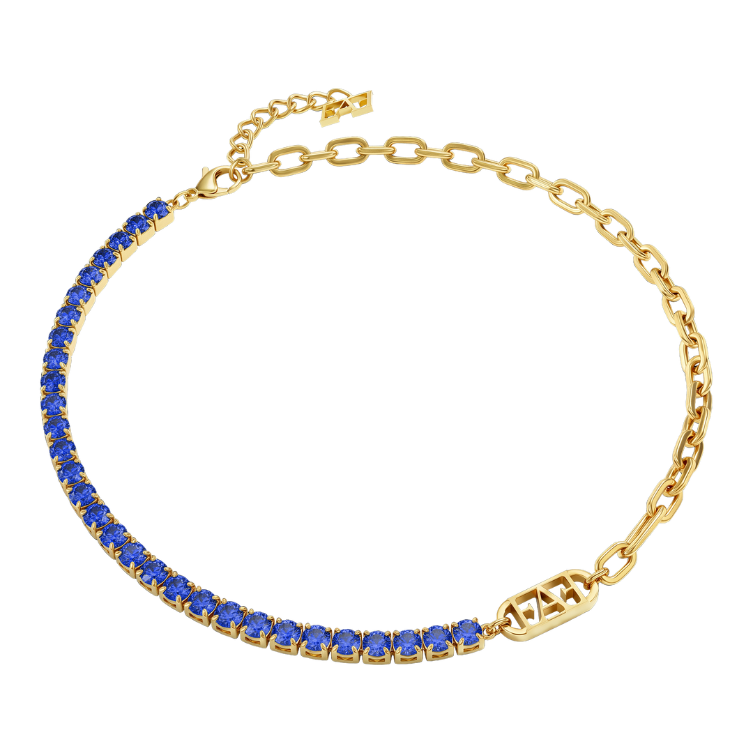 Glam Tennis Chain Necklace / Blue Color.