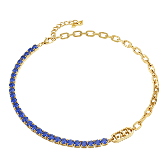 Glam Tennis Chain Necklace / Blue Color.