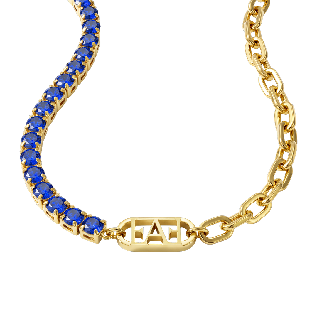Glam Tennis Chain Necklace / Blue Color.