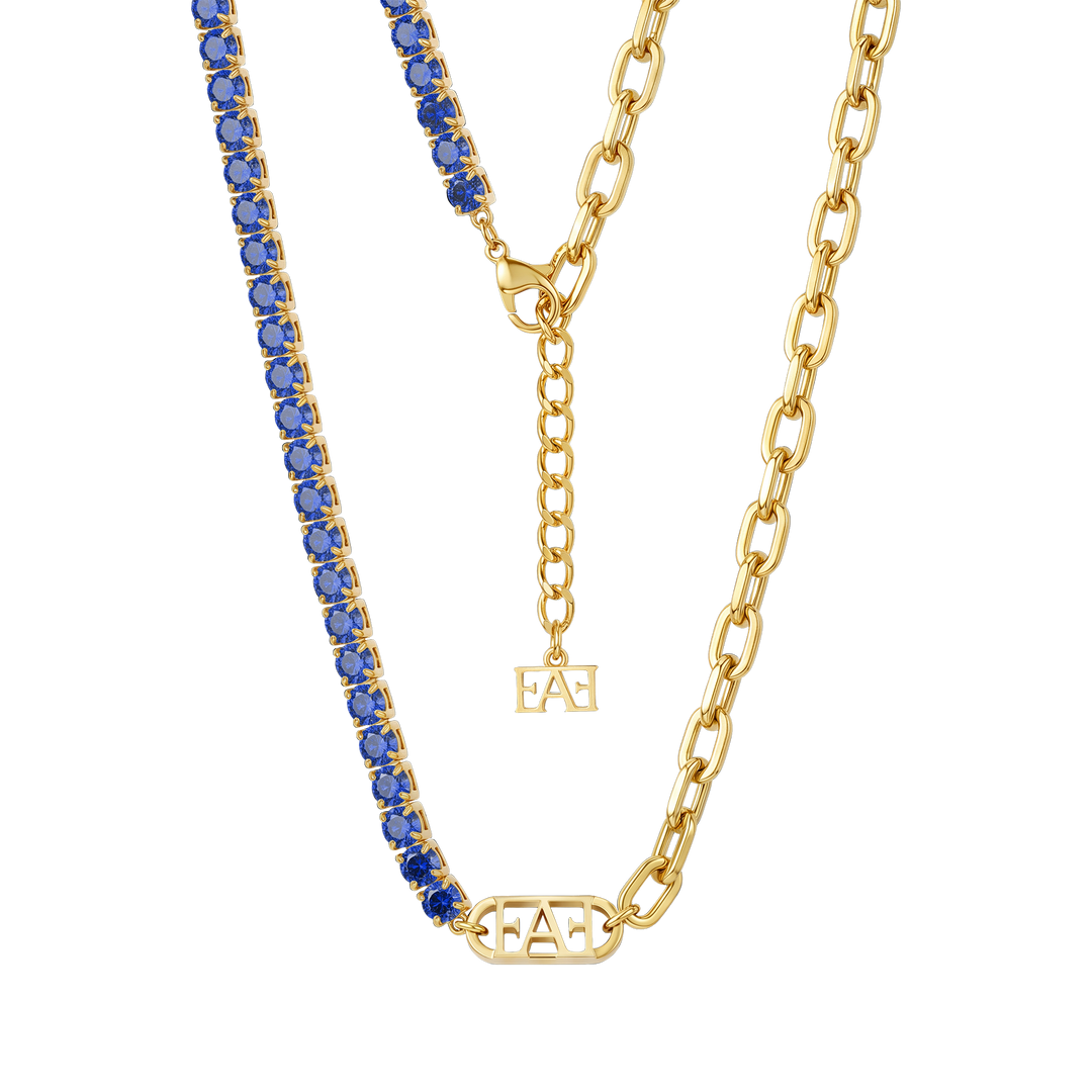 Glam Tennis Chain Necklace / Blue Color.
