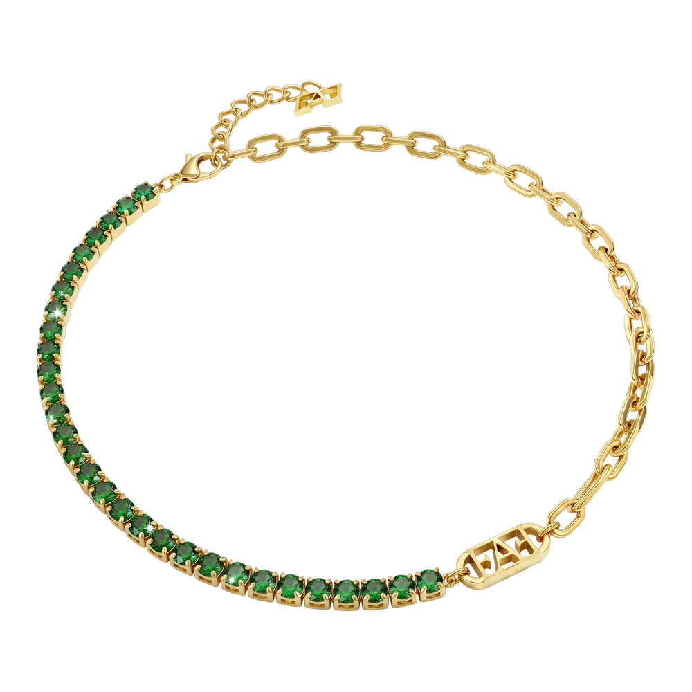 Glam Tennis Chain Necklace / Green Color.