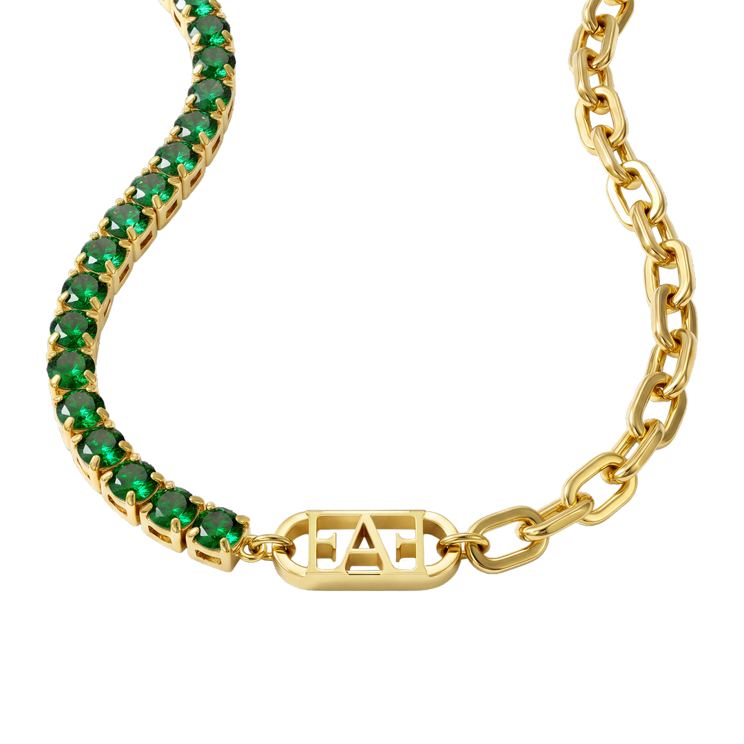 Glam Tennis Chain Necklace / Green Color.