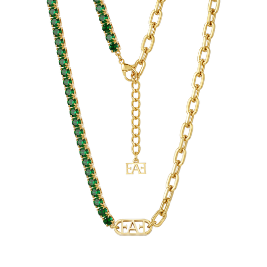 Glam Tennis Chain Necklace / Green Color.