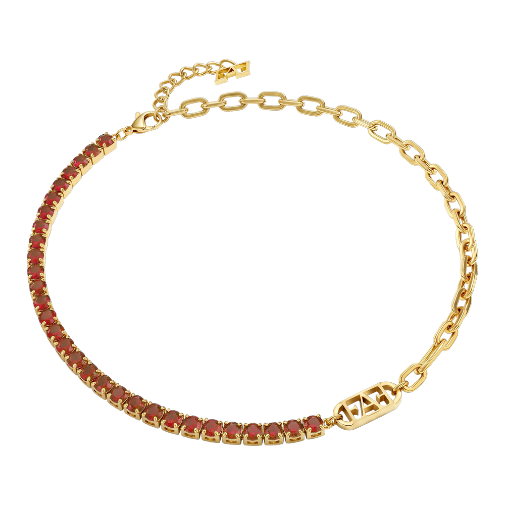 Glam Tennis Chain Necklace / Red Color.