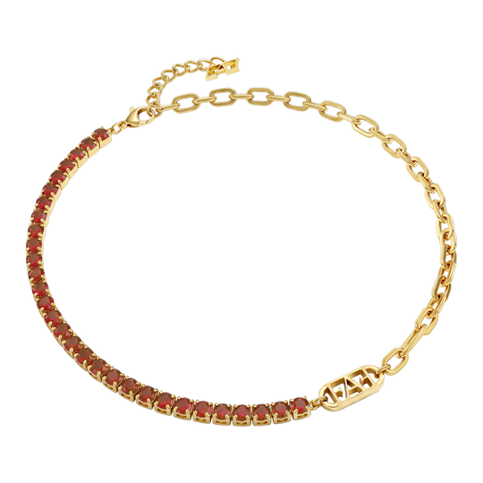 Glam Tennis Chain Necklace / Red Color.