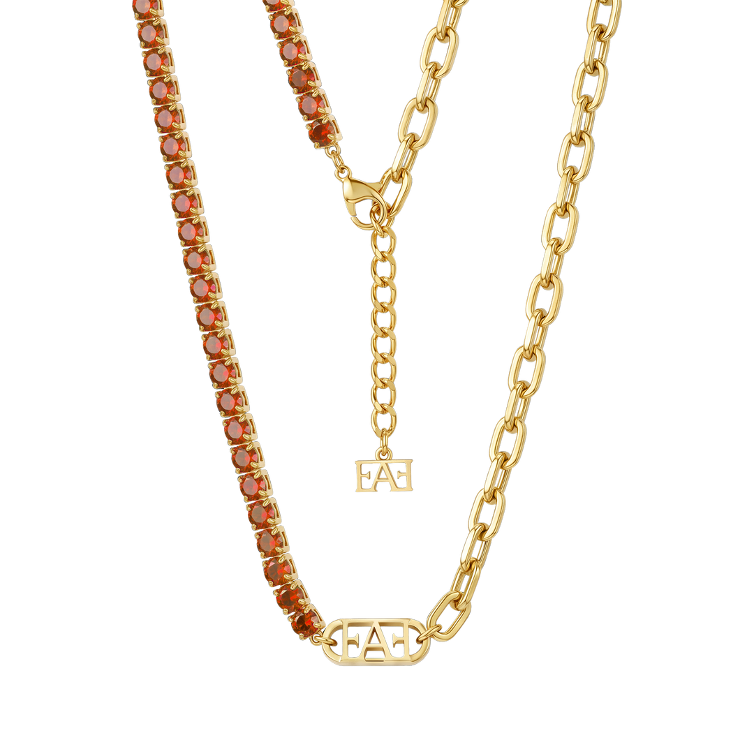 Glam Tennis Chain Necklace / Red Color.