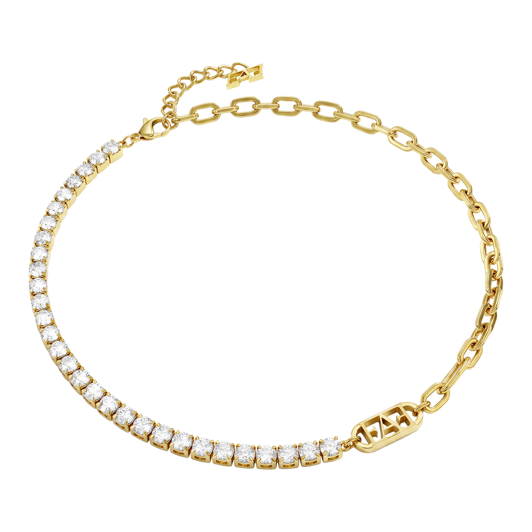 Glam Tennis Chain Necklace / White Color.