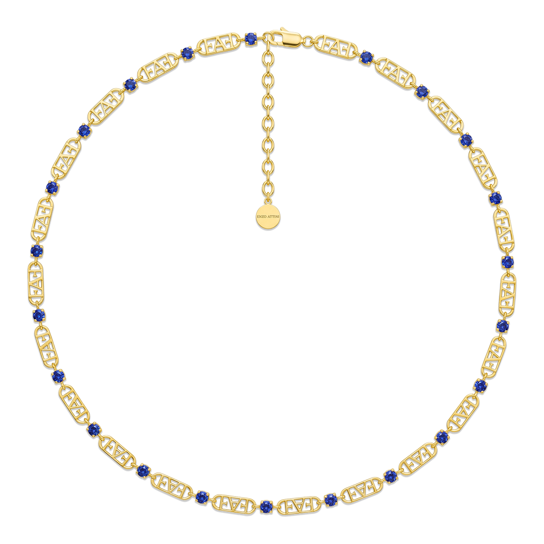 Statement Tennis Necklace / Blue Color.
