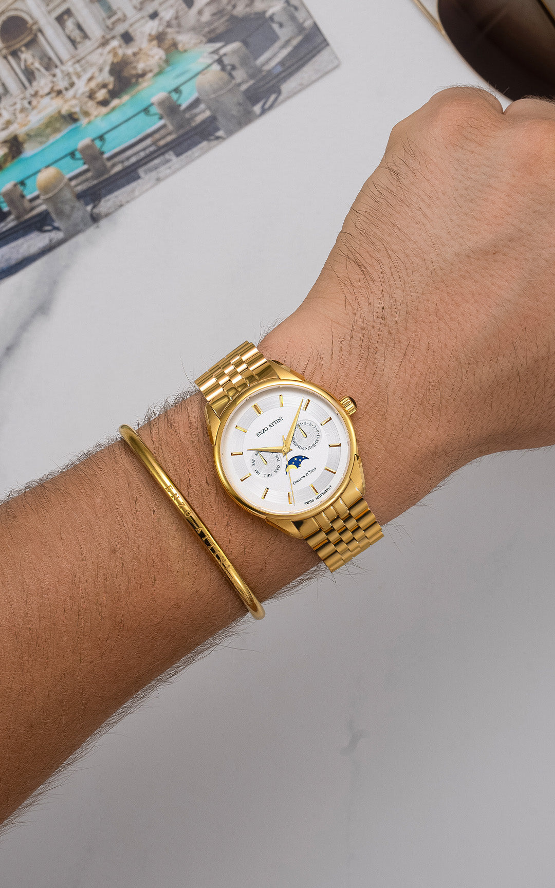 Fontana di Trevi, Roma / President Bracelet, Gold Color, Swiss Movement.