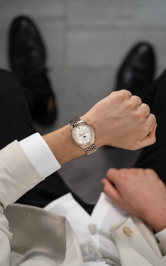 Piazza San Marco di Venezia / President Bracelet, Silver & Rose Gold Color, Swiss Movement