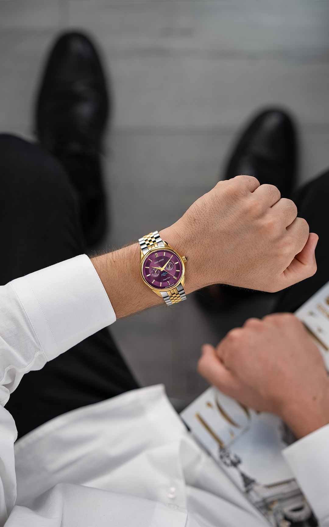 Cinque Terre / President Bracelet, Silver & Gold Color, Swiss Movement - Enzo Attini - Quartz Watch - men, metal_strap, Products, quartz, quartz man, quartz_analog