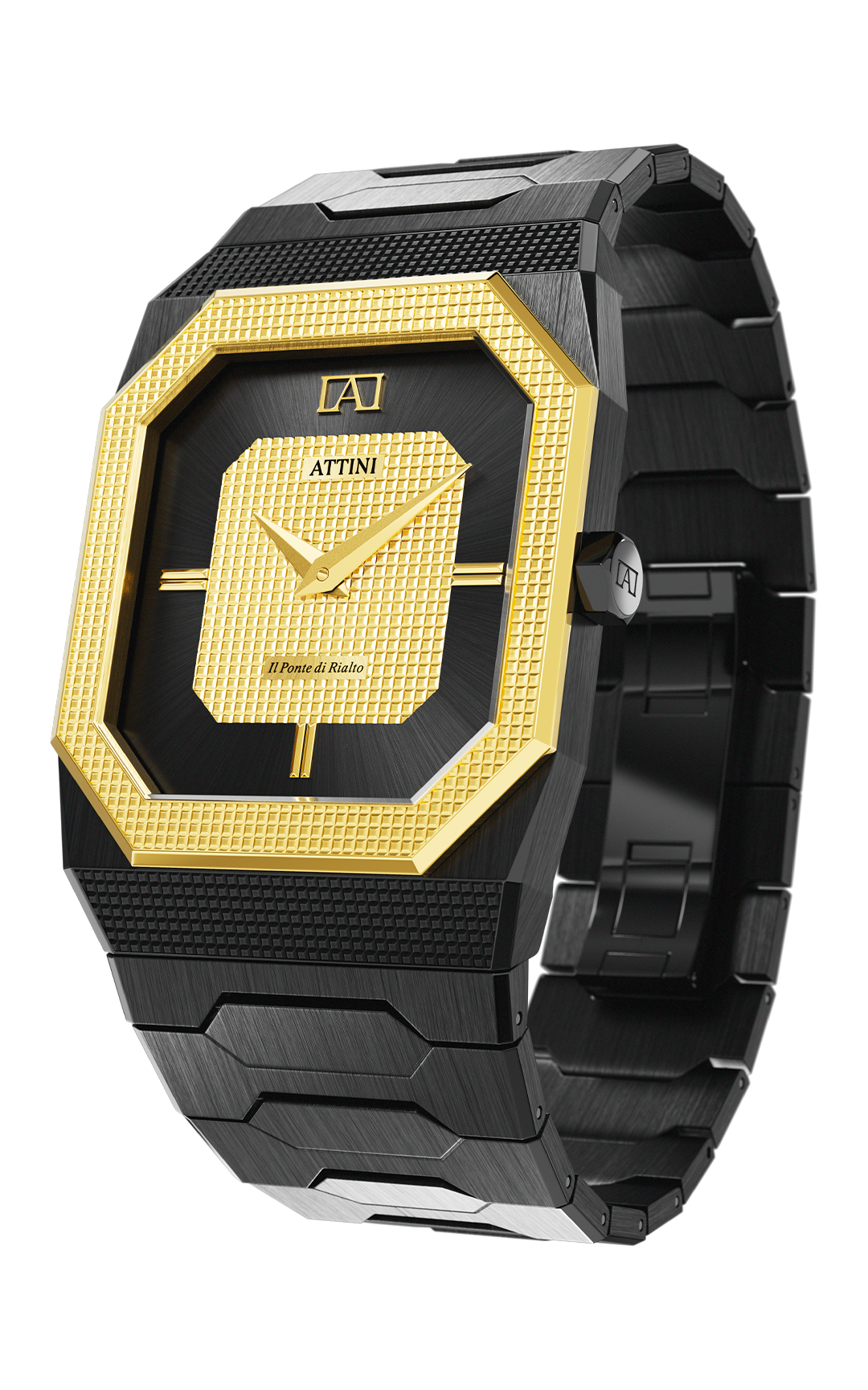 ATTINI - Il Ponte di Rialto, Venezia / Oyster Bracelet, Black Color, Swiss Movement - Enzo Attini - - case37
