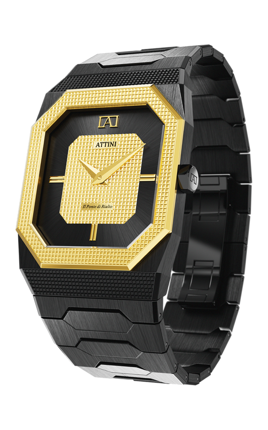 ATTINI - Il Ponte di Rialto, Venezia / Oyster Bracelet, Black Color, Swiss Movement - Enzo Attini - - case37