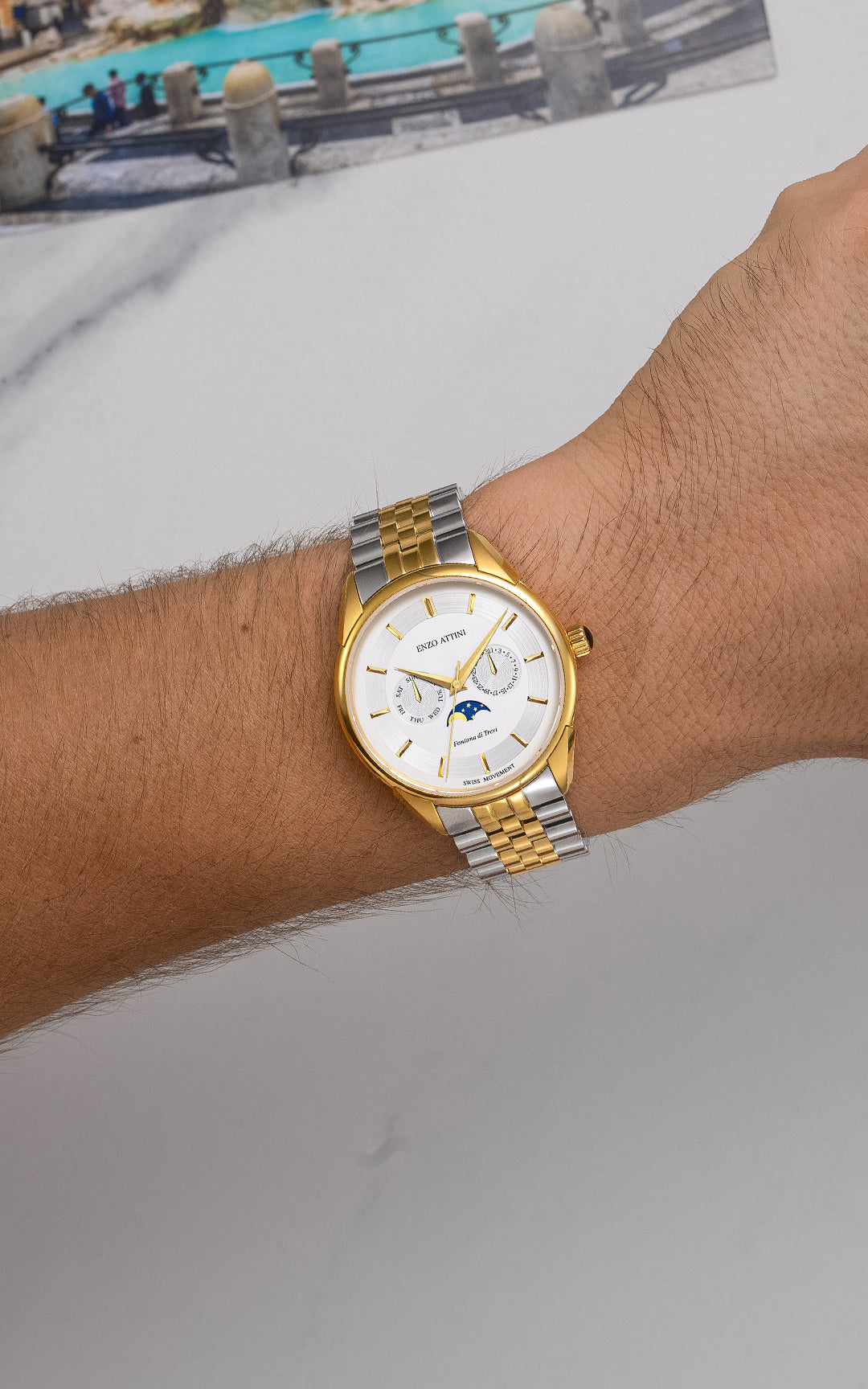 Fontana di Trevi, Roma / President Bracelet, Silver & Gold Color