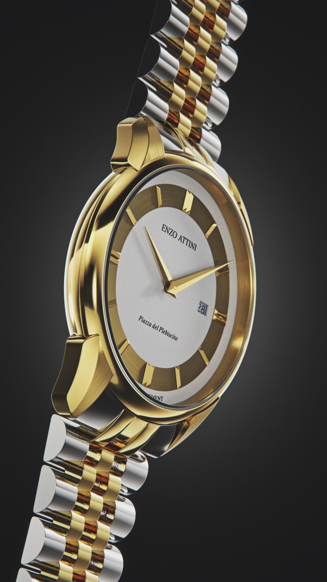 Piazza del Plebiscito ll / President Bracelet, Silver & Gold Color, Swiss Movement.