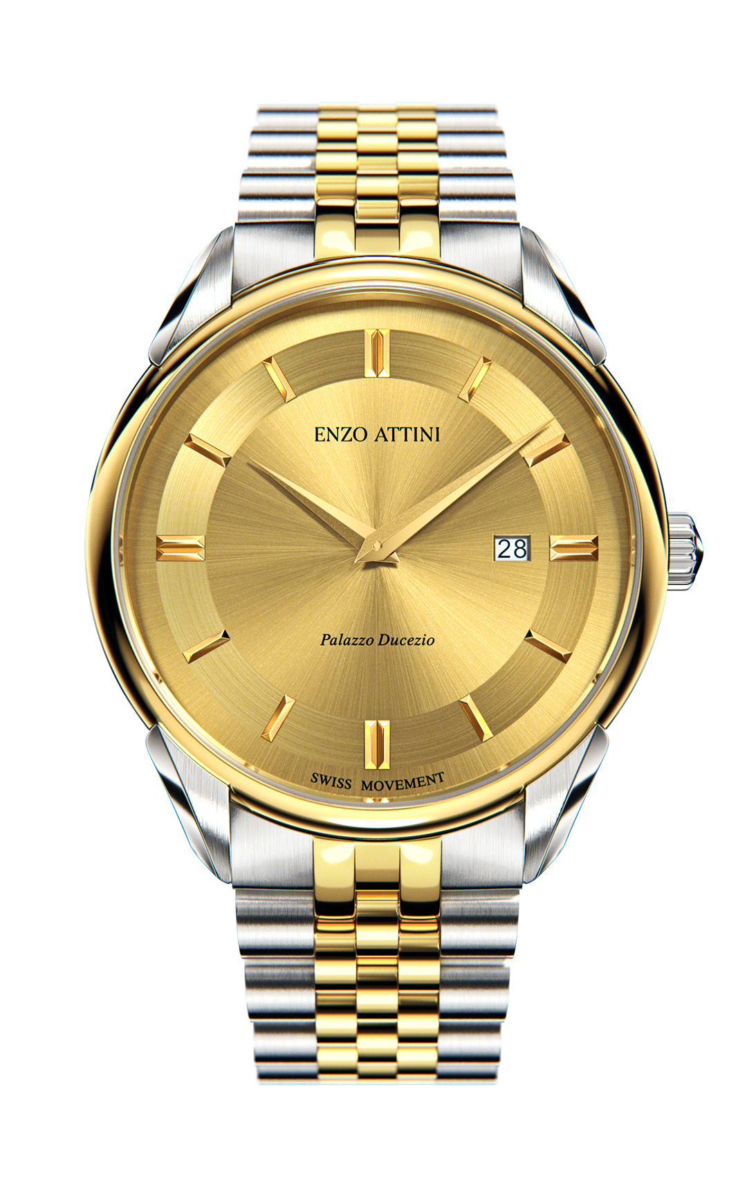 Palazzo Ducezio / President Bracelet, Silver & Gold Color, Swiss Movement - Enzo Attini - Watch Leather Strap - leather, men, mix, new_watch, Products, quartz, quartz man, quartz_analog, shop_all_mens