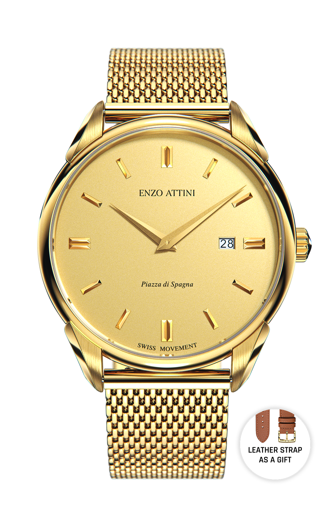 Piazza di Spagna, Roma / Swiss Movement - Enzo Attini - Quartz Watch - men, metal_strap, new_watch, Products, quartz, quartz_analog, shop_all_mens