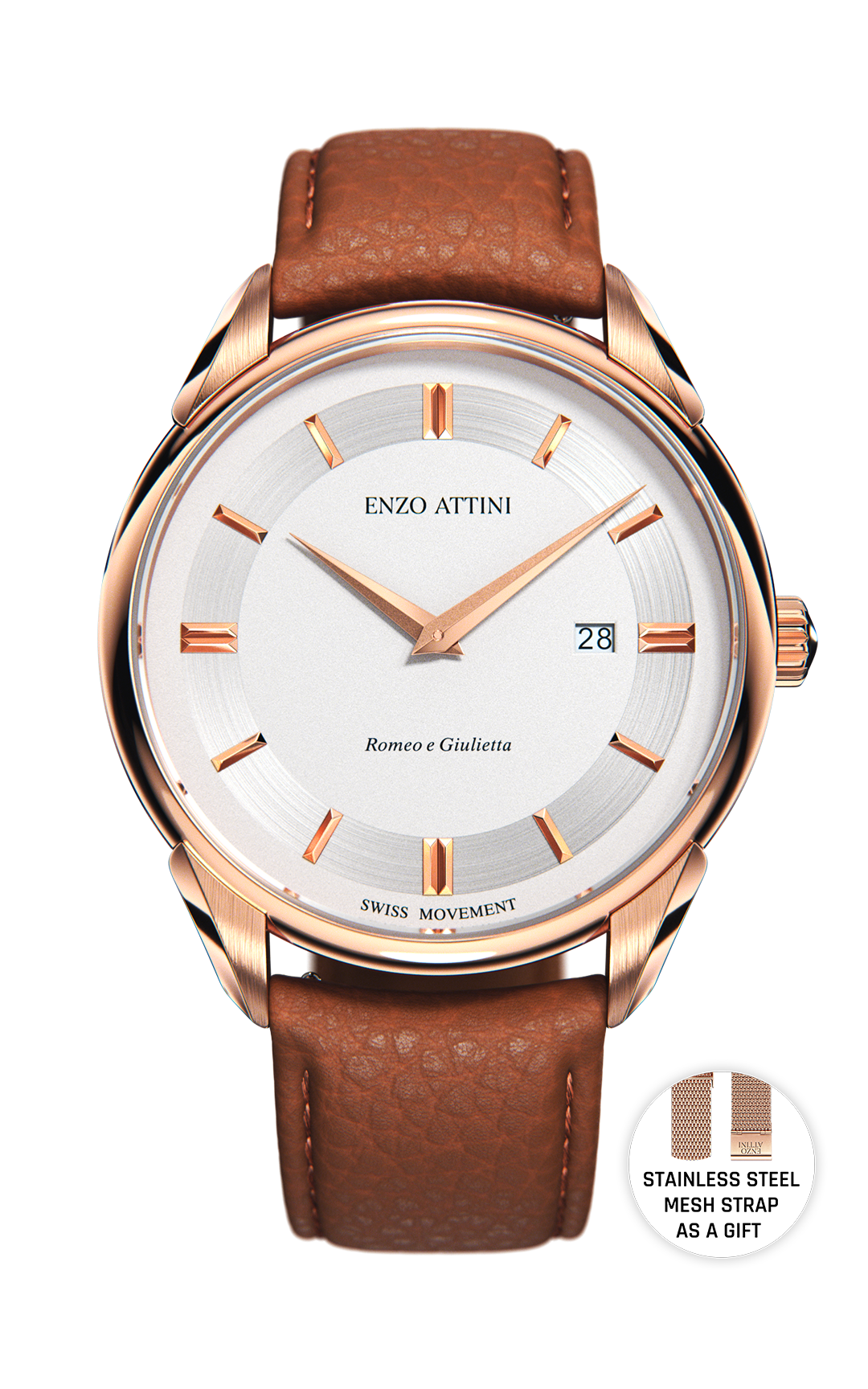 Romeo e Giulietta, Verona / Swiss Movement. - Enzo Attini - Quartz Watch - leather, meshrosegold, quartz, quartz_analog, women