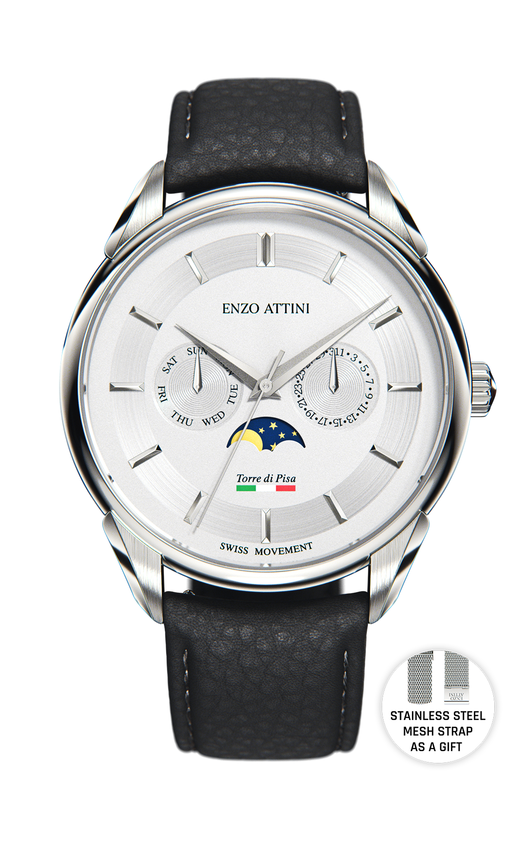 Torre di Pisa / Swiss Movement. - Enzo Attini - Quartz Watch - leather, moonphase women, quartz, quartz_moonphase, women